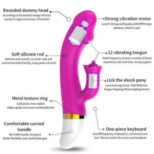 showing feature Premium G spot Dual Vibration Licking Rabbit Vibrator Massager product of delhisextoystore